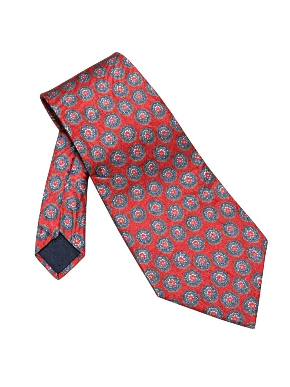Swing Necktie Red Blue Medallion Silk Geometric Wide Tie Made in USA Vintage 70s